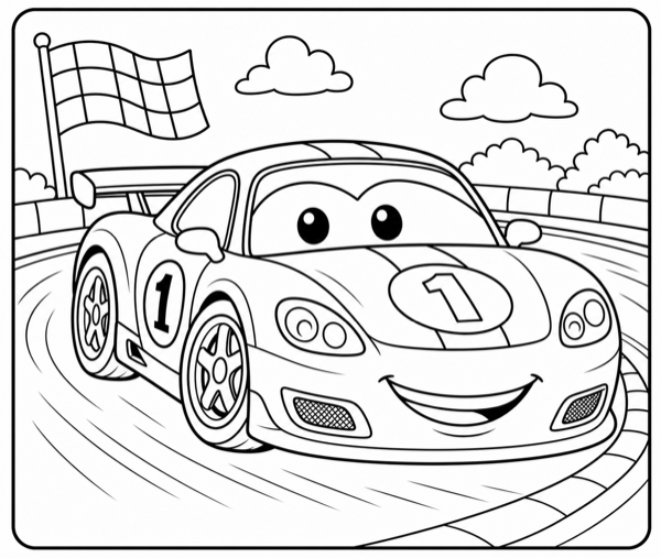 Free cars coloring page example — AI generated line art