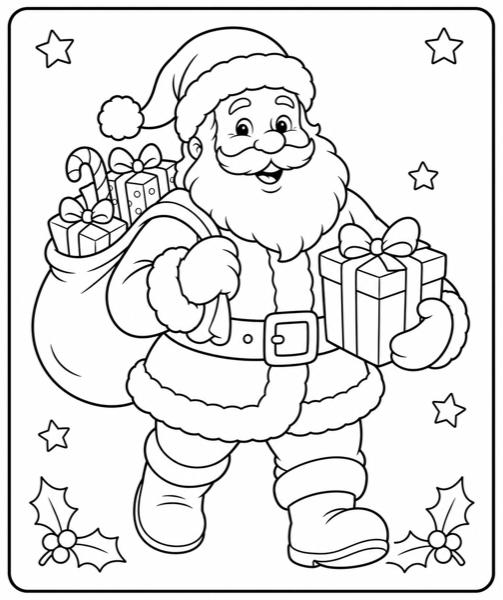 Free christmas coloring page example — AI generated line art