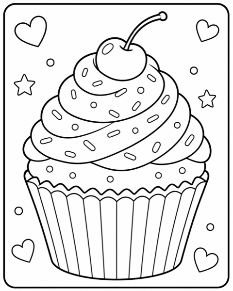 Free cupcakes coloring page example — AI generated line art