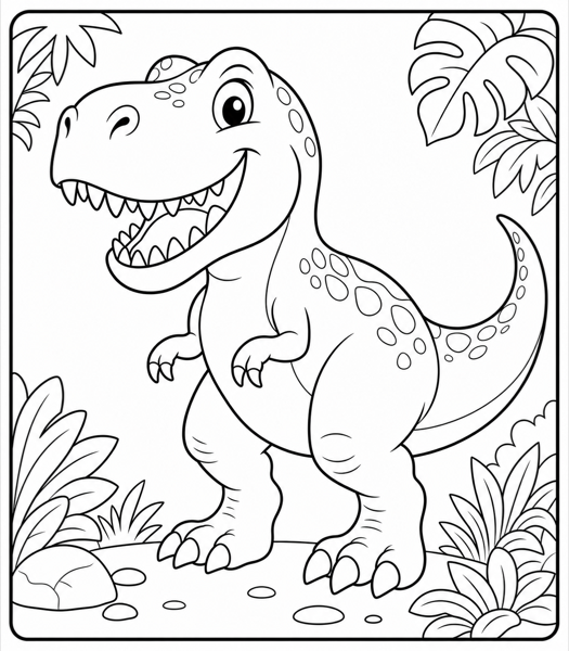 Free dinosaur coloring page example — AI generated line art
