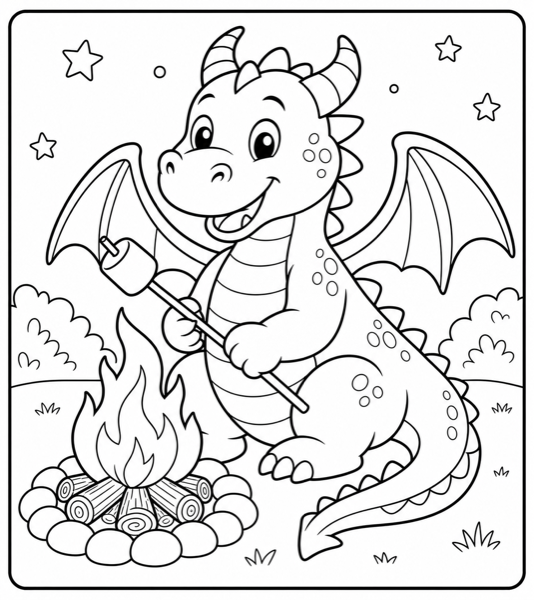 Free dragon coloring page example — AI generated line art