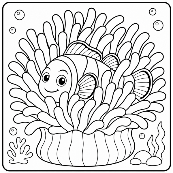 Free fish & ocean coloring page example — AI generated line art