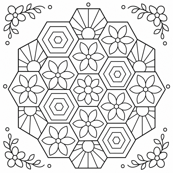 Free geometric coloring page example — AI generated line art