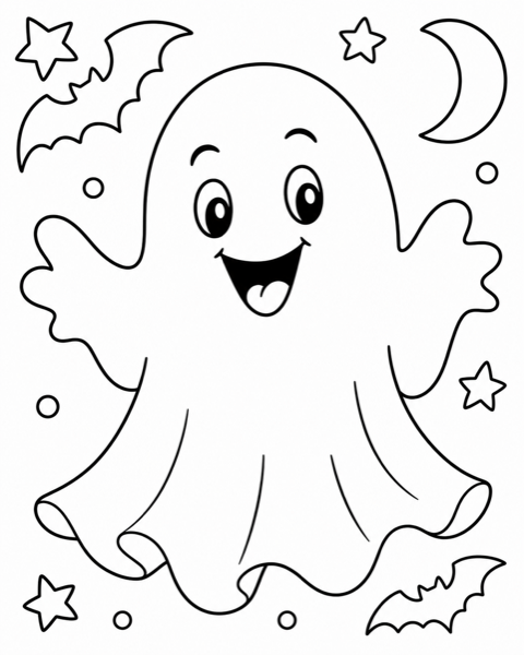 Free halloween coloring page example — AI generated line art