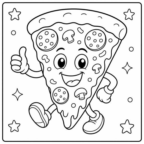 Free pizza coloring page example — AI generated line art