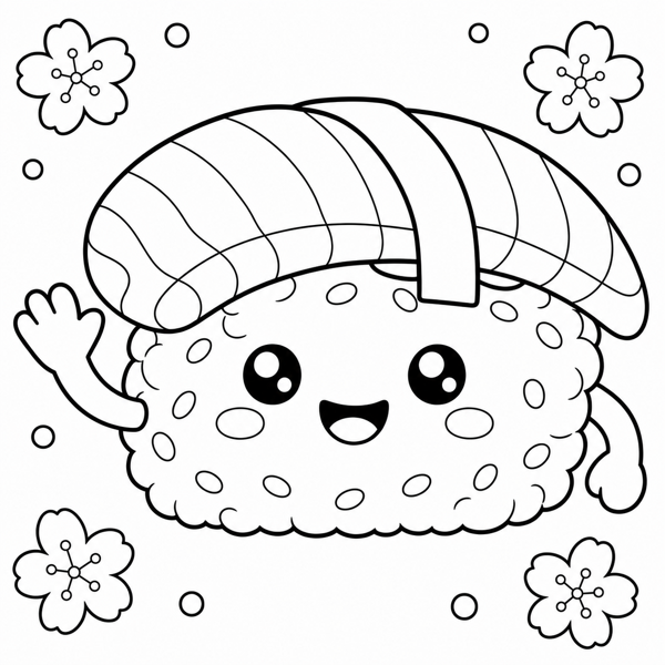 Free sushi coloring page example — AI generated line art